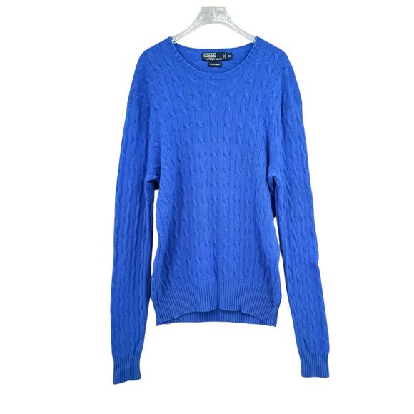 Polo by Ralph Lauren Men’s 100% Cashmere Cerulean Blue Cable Knit Dad Sweater - Picture 1 of 6